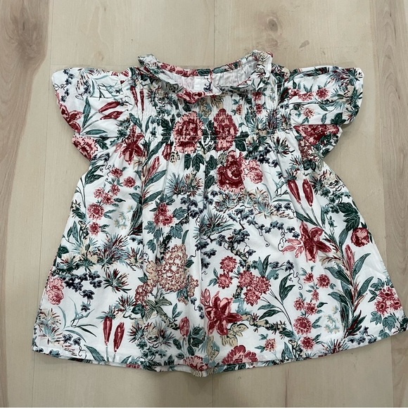 Janie and Jack Girl’s Size 3 The Olivia Smocked Top Short Bubble Sleeves Floral - Picture 3 of 13